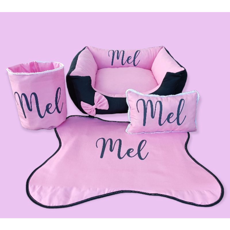 Cama para Pet Cachorro e Gato + cesto organizador + tapete para comedouro +Travesseiro Luxo