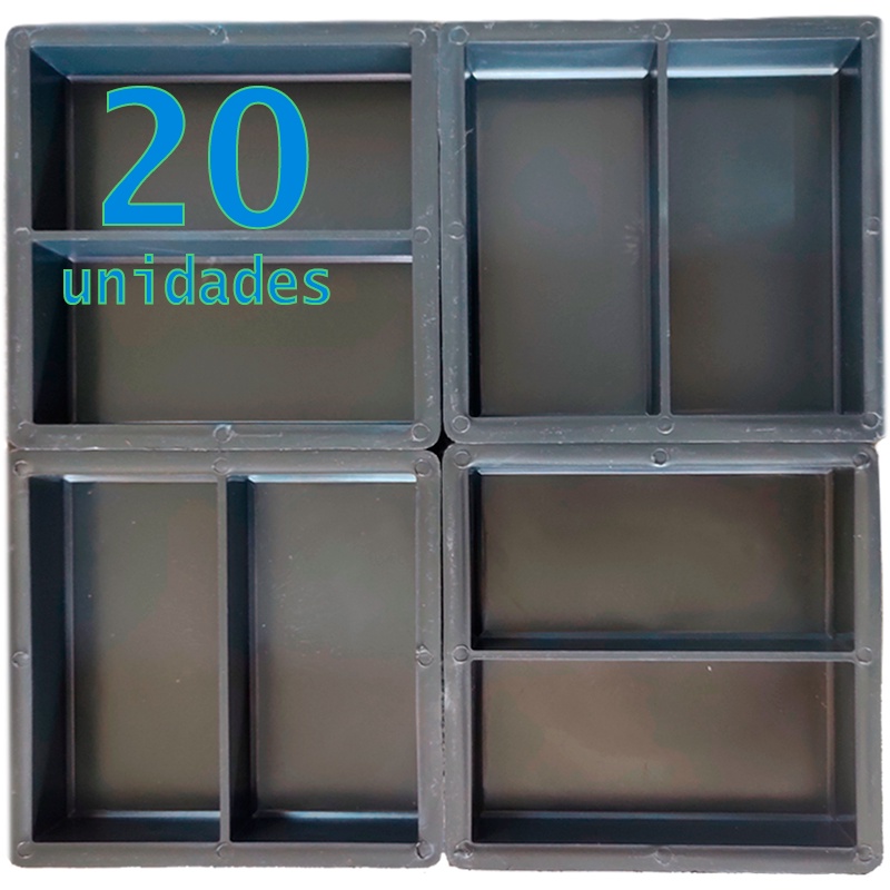 Kit 20 Peyver Plastico - Forma Molde Retangular Estilo Bloquete Holandes Liso 20x10x06 H6 - Fabricação, Decoração com Cimento e Concreto - PVC Super Resistente