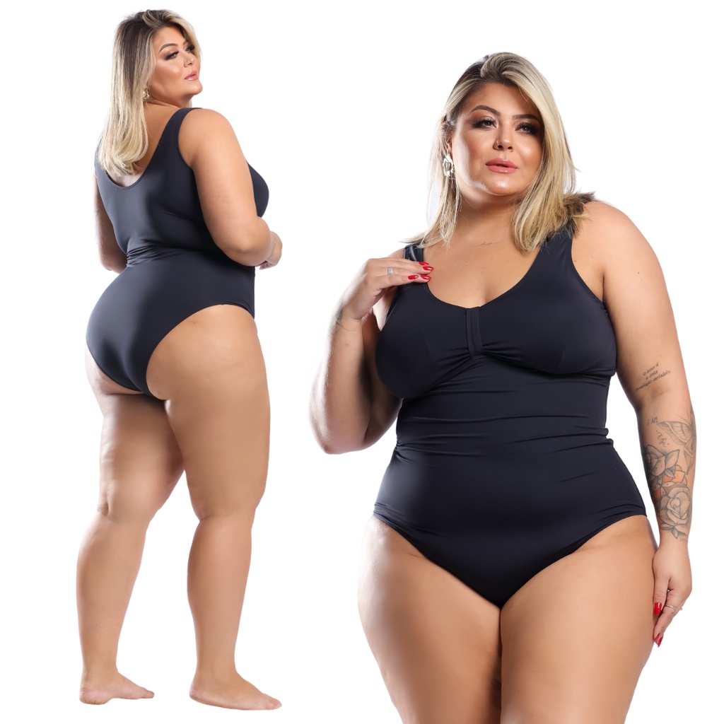 Maiô Plus Size Disfarça Barriga 2 em 1 cintura alta Tamanhos Extra