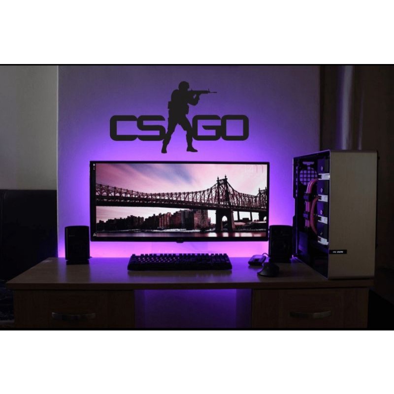 Quadro Gamer Decorativo Letreiros CS GO Pc Gamer 40x15cm