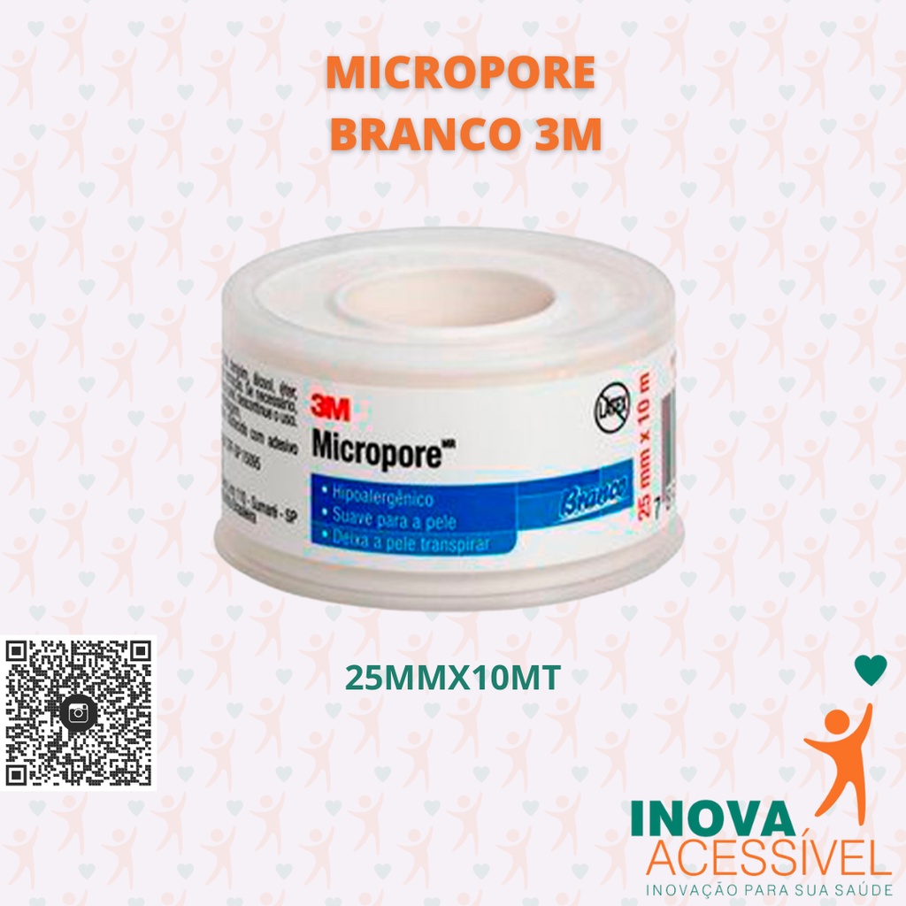 Fita Hipoalergênica Micropore 25mm x 10m - Branca - 3M