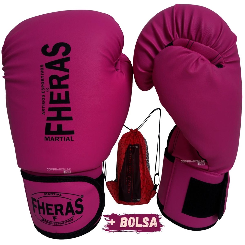 Luva Muay Thai Boxe Fheras 10 Oz Feminina Rosa Tradicional Injetada ...