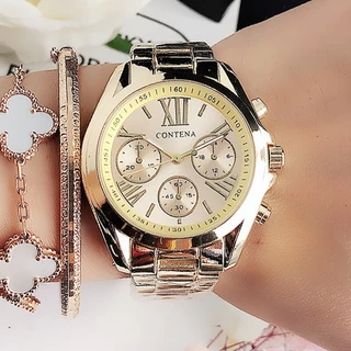 Relógio Feminino Quartzo Analógico Pulseira de Metal Rosé Dourado