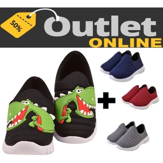 KIT 2 PARES Tênis Infantil Meia Calce Fácil Leve Flexível Confortável Anatômico PLOC P42 - DINO FELIZ + P-26 BORDADO em Oferta na Shopee