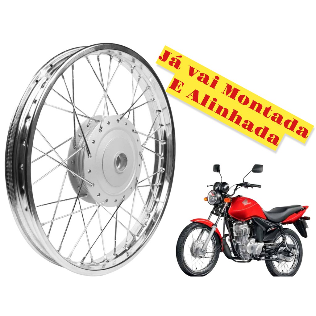 Roda Dianteira Completa Jante Aro Cromado/Raio/Cubo Montada e Alinhada ...