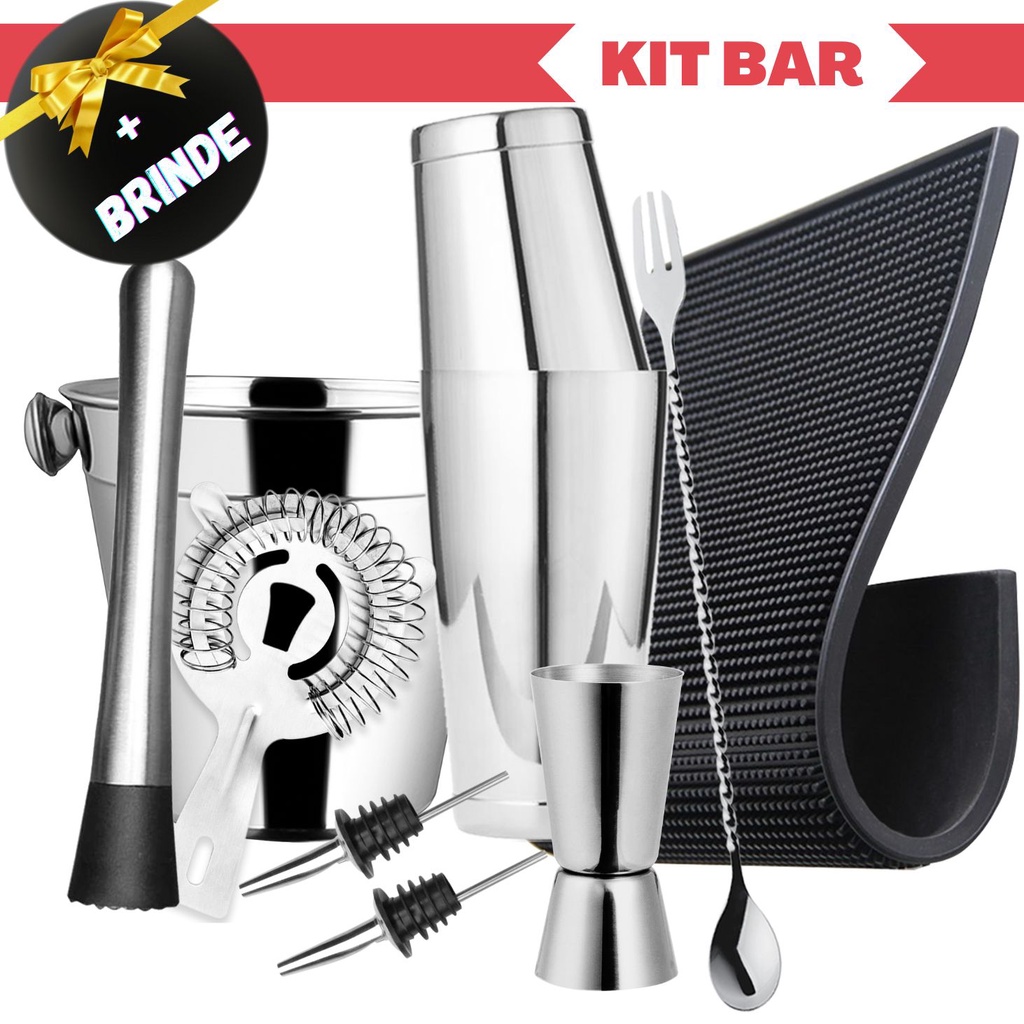 Kit Barman COMPLETO Profissional Coqueteleira Boston Bar Drinks