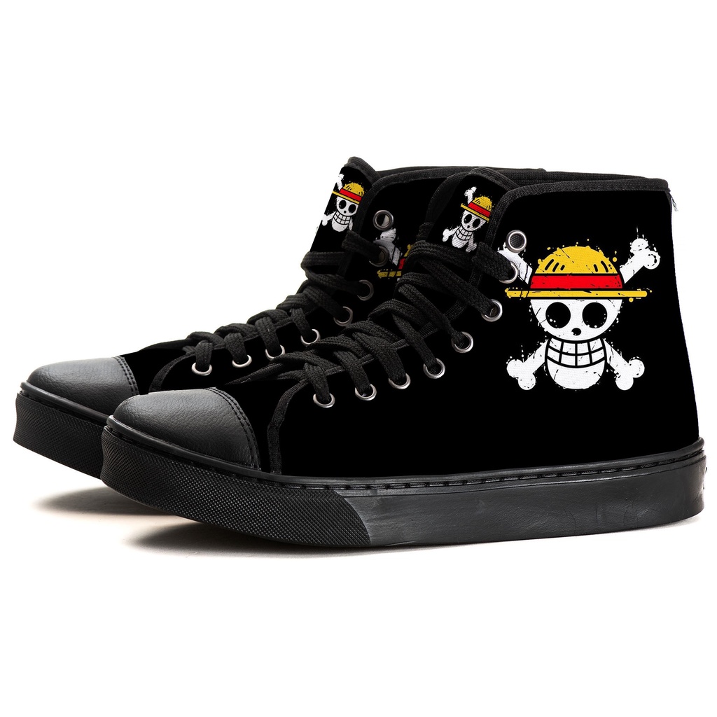 Tênis Cano Alto Caveira One Piece Chapéu de palha Anime
