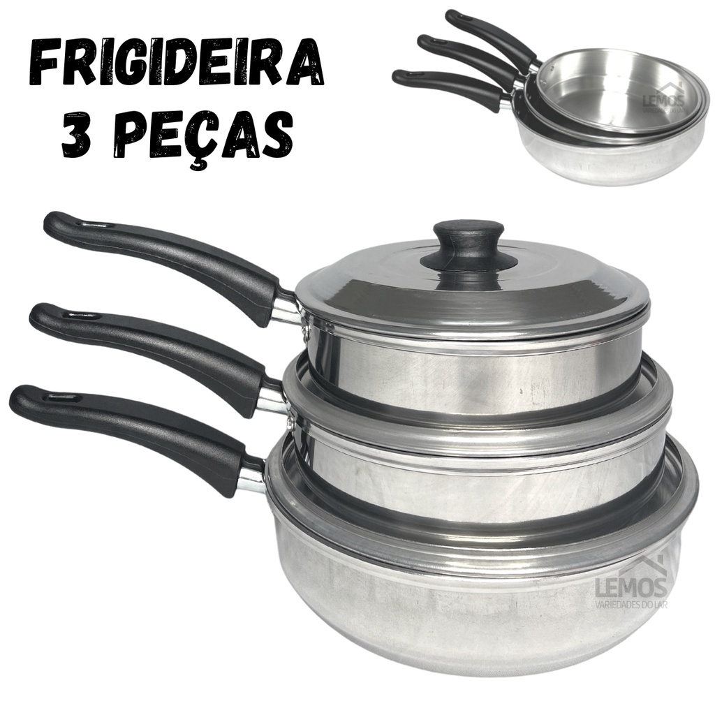 Conjunto De Frigideiras Jogo 3 Peças Com Tampa Francesinha Em Aluminio N18 20 22 Francesa