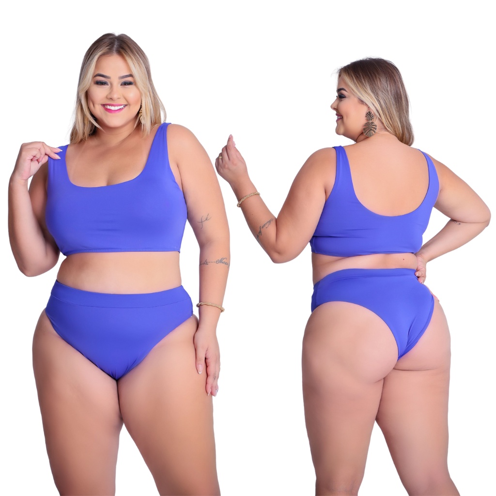 Plus Size Biquini Moda Praia Cores Verão Bojo Detalhes Top Modelo Plus