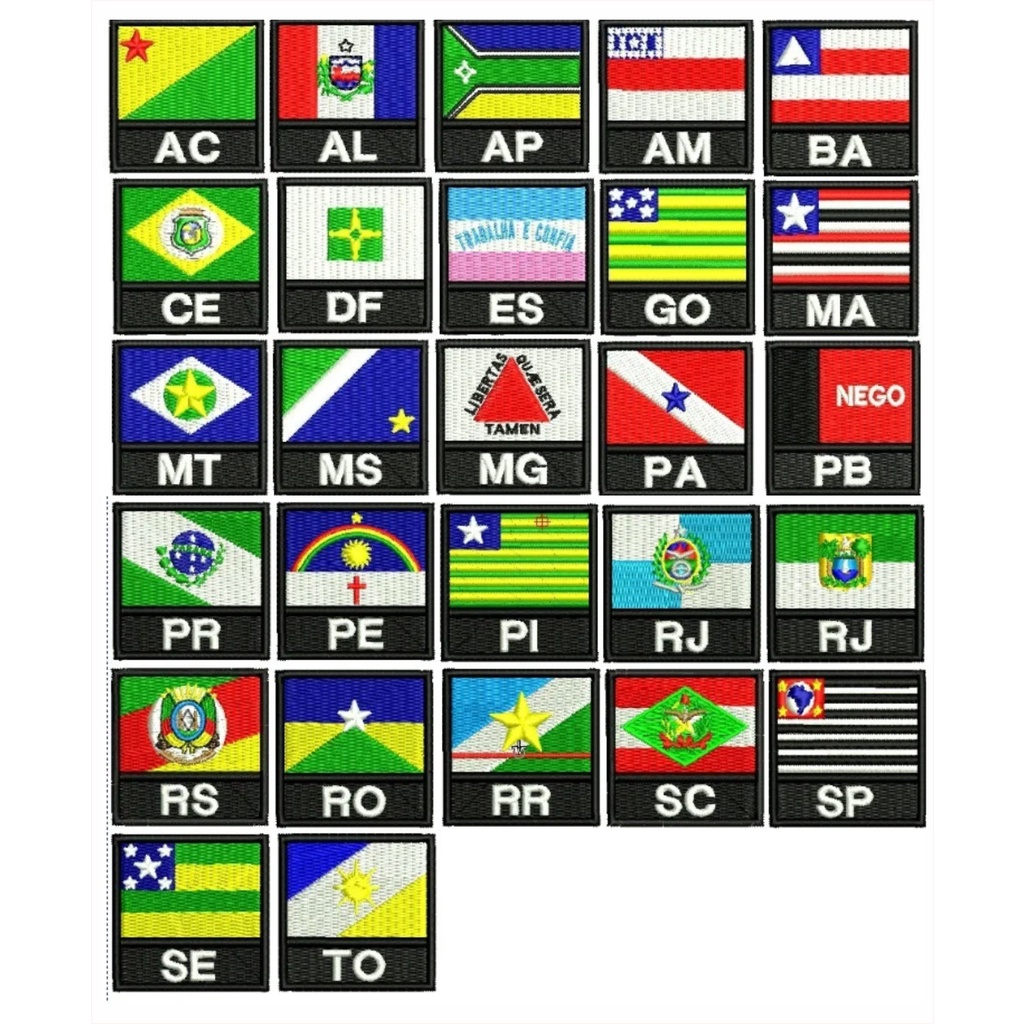 Kit 27 Bandeiras Bordadas Estados Do Brasil 4 5x5cm Fundo Preto