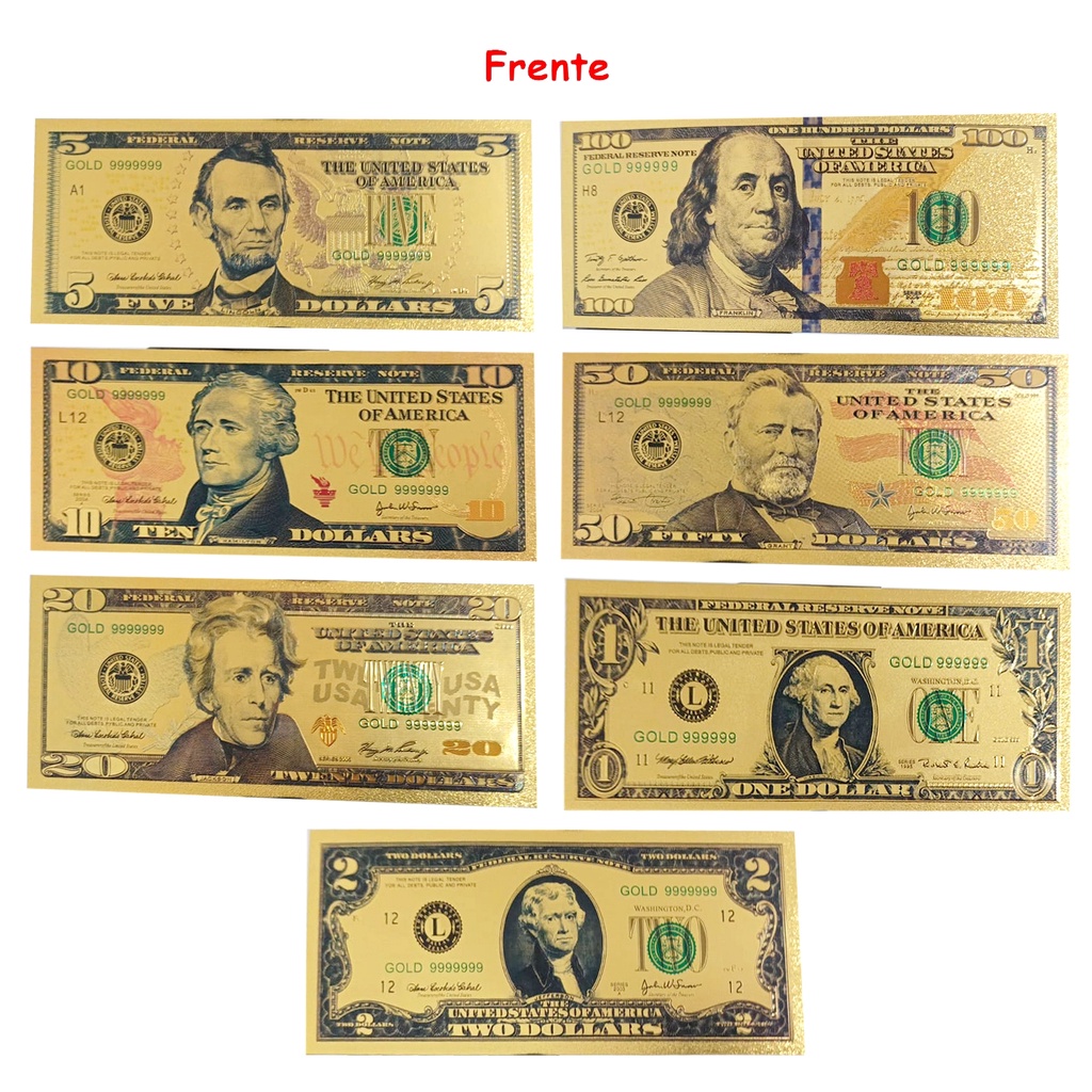 Kit 7 Notas Cédula Dólares Presidente Eua Estados Unidos Americano Ouro ...