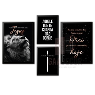 Kit 4 Quadros Decorativos Leão De Judá Jesus Cristo Salmos