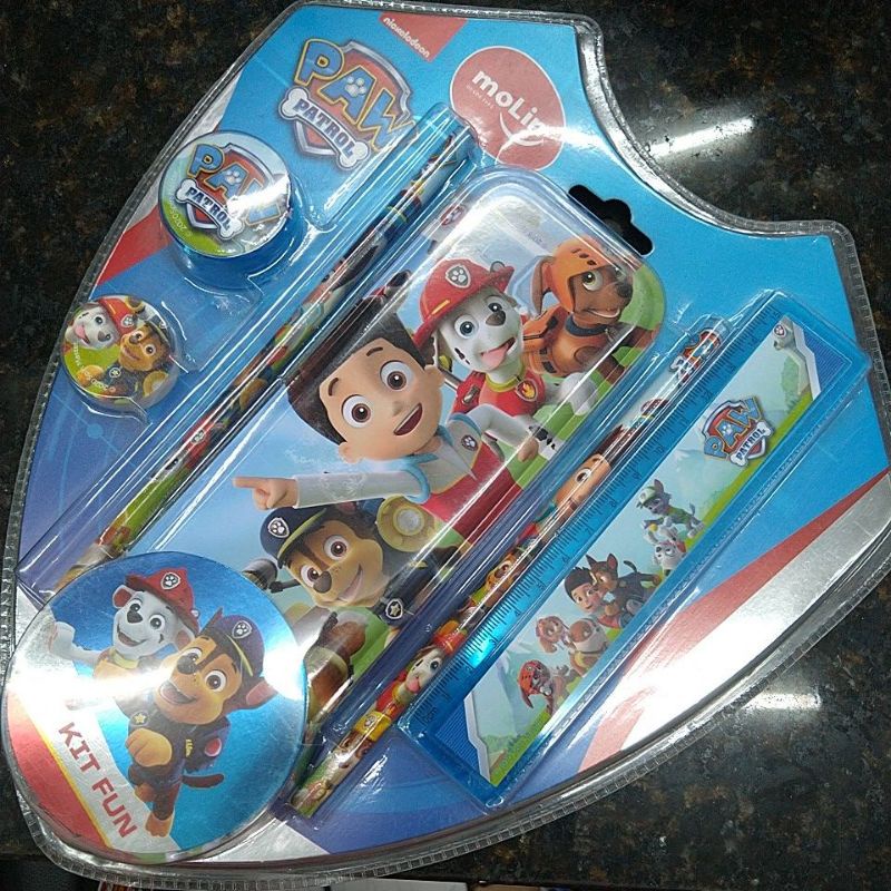 Kit Escolar Infantil Fun Patrulha Canina c/ estojo Lápis Régua c/ 7 ...