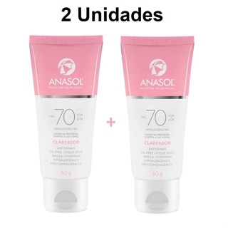 Kit 2 Protetores Solar Clareador Facial Anasol FPS 70 UVA Vegano 60g