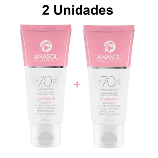 Kit 2 Protetores Solar Clareador Facial Anasol FPS 70 UVA Vegano 60g