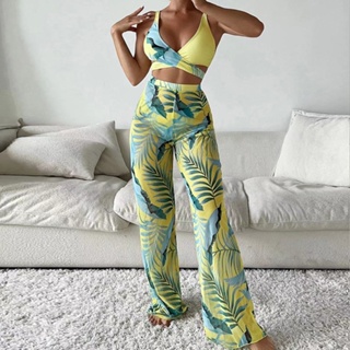 Conjunto roupa feminina, conjunto de biquíni 3 peças com calça comprido, calça de praia, roupa de festa, roupa de evento, roupa de praia, biquíni conjunto