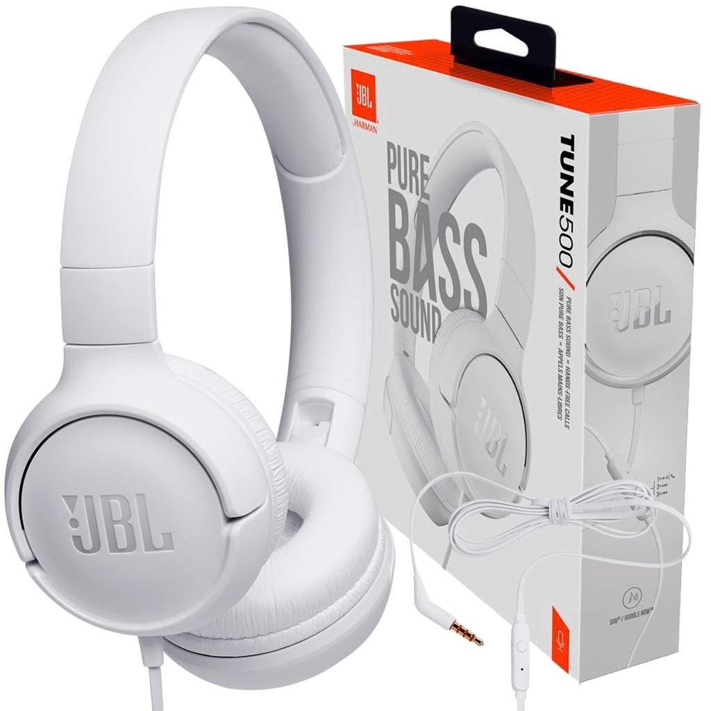 Fone de Ouvido JBL Tune 500 Branco Pure Bass Com Microfone Controle para Musica Chamadas JBLT500WHT Shopee Brasil