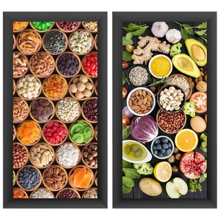 Kit 2 Quadrinhos Decorativos Parede Cozinha Gourmet Moldura 43x23cm Comidas