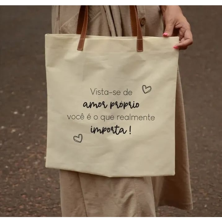 Ecobag de Algodão cru Personalizado com sua Logo - Alças de couro sintético