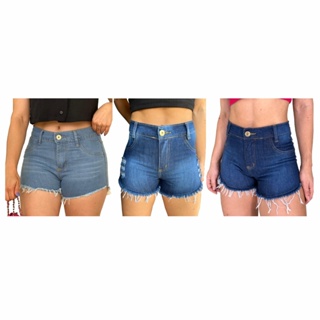 Girassol moda jeans Short Jeans Curto Feminino Com Barra e Cintura desfiada  Super Alta levanta bum bum