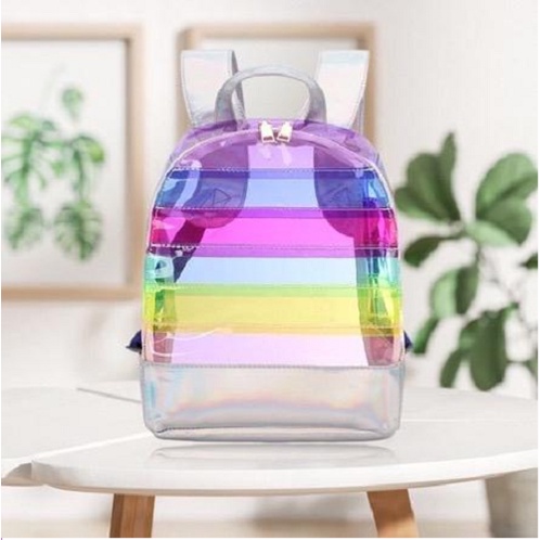 Mochila Infantil Escolar Menina Transparente Holográfica Colorida Linda Da Moda