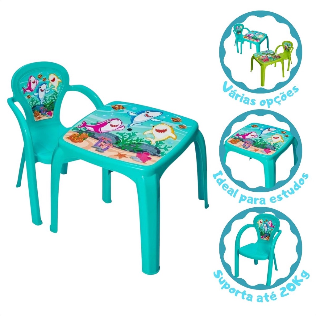 Conjunto de Mesa com Cadeiras Poltrona Plástico Kit 1 Jogo