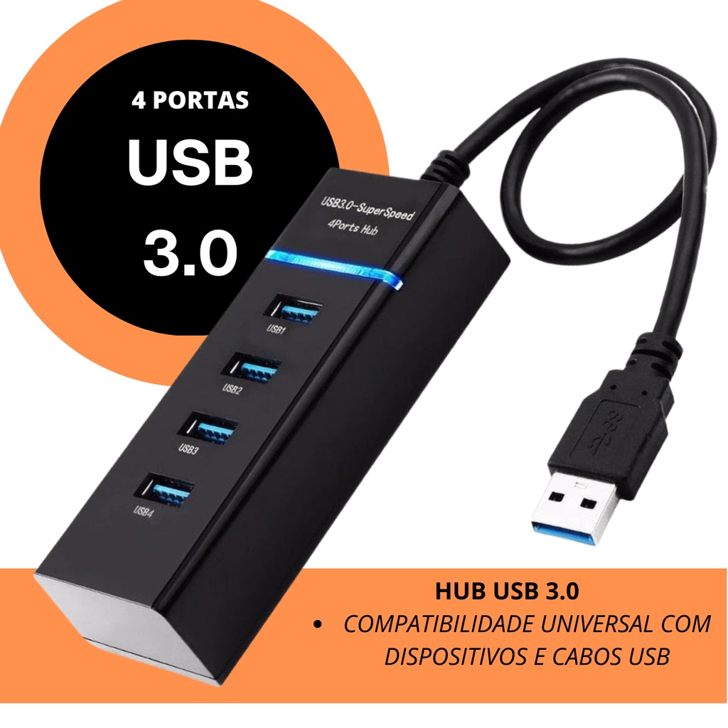 Hub Usb 3.0 4 Portas Expansor Rapido 5 Gbps Alta Velocidade Para Pc ...