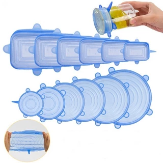 Kit C/6 Tampa De Silicone Reutilizável Para Cozinha Rodada Quadrado