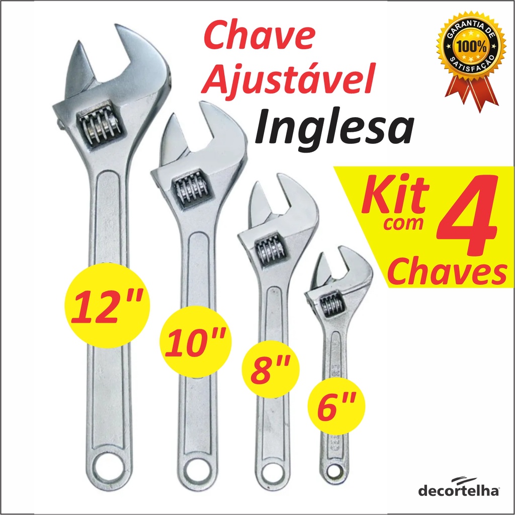 Kit Chave Inglesa Ajustável 6 8 10 12 Polegadas Tramontina - Super Depo