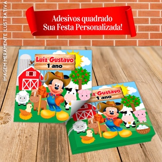 Adesivos Quadrados Personalizados Mickey Fazendeiro