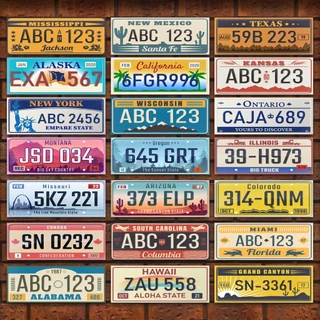 Kit 21 Placas De Carros Americanos Decorativas Retro Antigas Estilo Eua MDF 28x11cm Sala Garagem Escritório