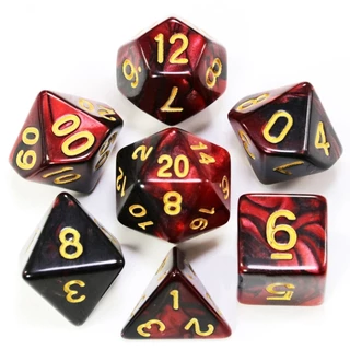Conjunto de 7 dados- Mesclado Vermelho-Preto RPG