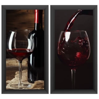 Kit 2 Quadros Decorativos Cozinha Gourmet Vinho Wine Bebidas Moldura