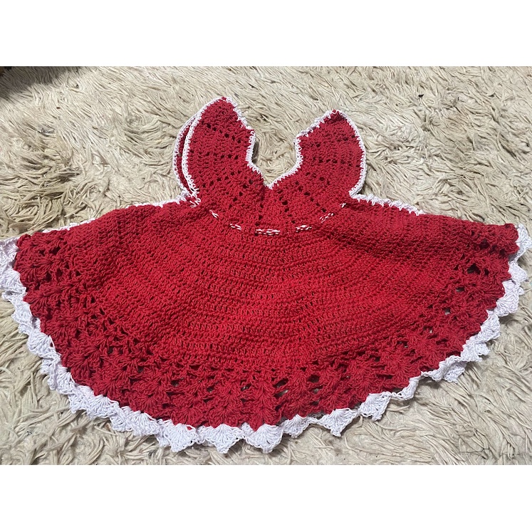 Vestido de fashion croche infantil vermelho e branco