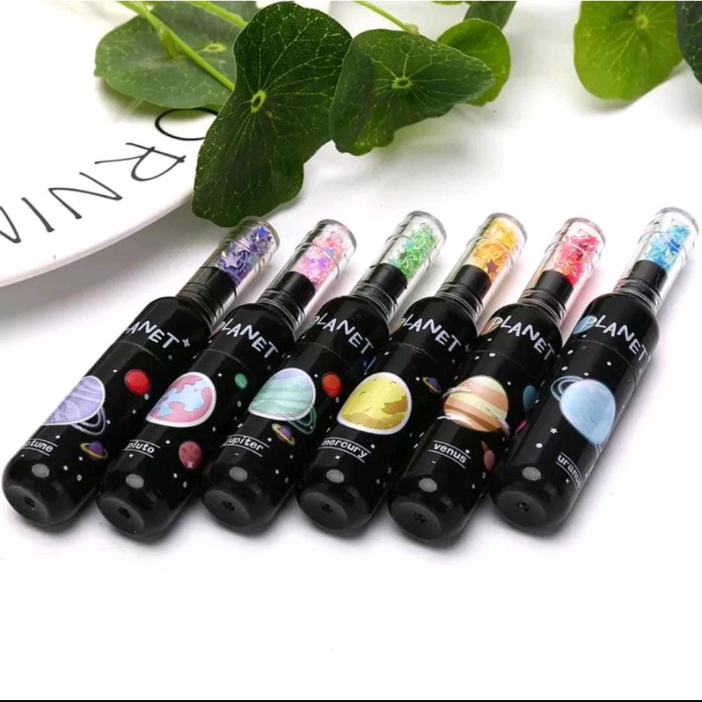 Marca texto garrafinhas planeta glitter fofo - Kit com 6 cores
