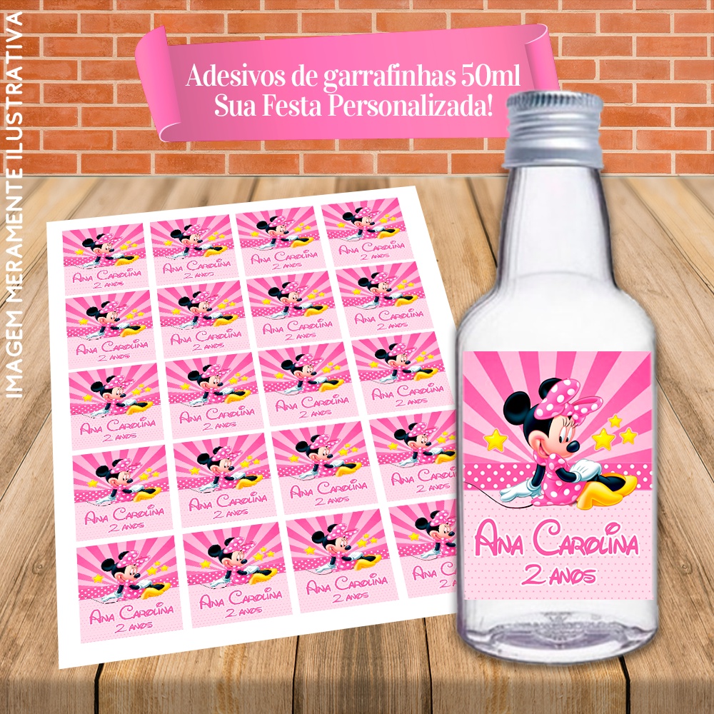 Rótulos Adesivos Personalizadas para Garrafinhas de 50ml 4x4,5cm Minnie ...