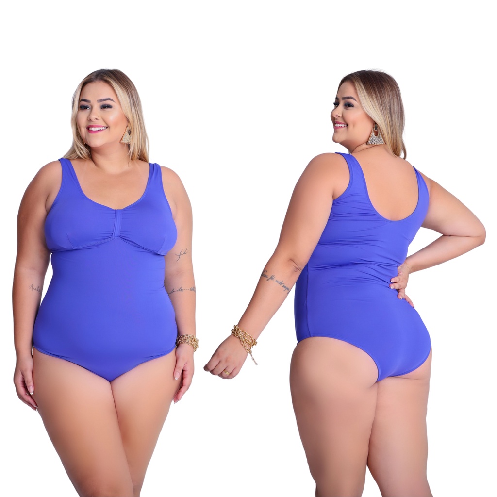 Maiô Plus Size com Recorte Telado e Elástico Lurex Preto