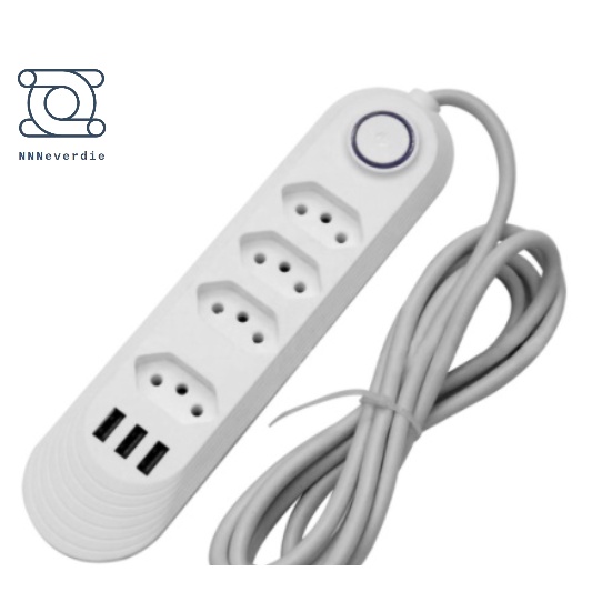 Extensão Elétrica 2m Com 3/4 Tomadas e 3 Entradas USB com Botão