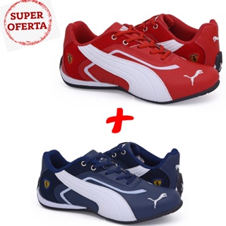 Kit dois pares - Tênis Ferrari Neo Cat esportivo masculino vermelho + marinho