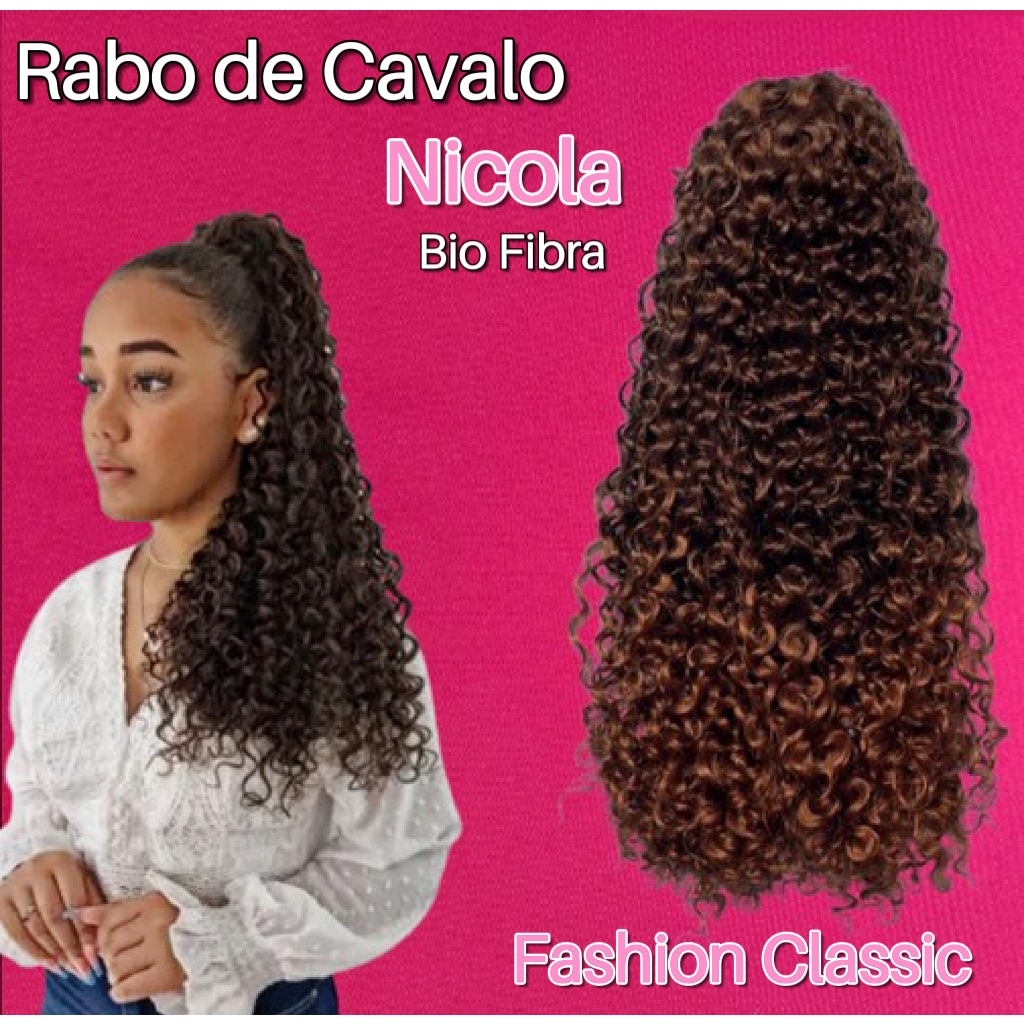 Aplique Rabo de Cavalo Bio Fibra Cacheado 70cm Fashion Classic Elva - Rosa  Maré Cabelos