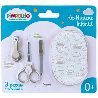 Kit Higiene Infantil Pimpolho Cortador Tesoura Lixa com Necessaire Menino Menina ou Neutro com 3 Peças -