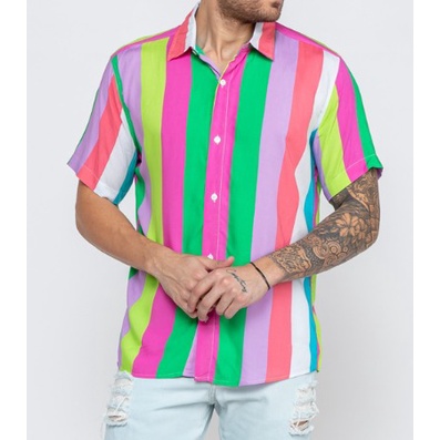 Camisa Slim Masculina Viscose Fit Colorida Colors Alta Qualidade