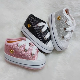 Tênis Starzinho Glitter Sapatinho Para Bebê Menina Coração Recém Nascido