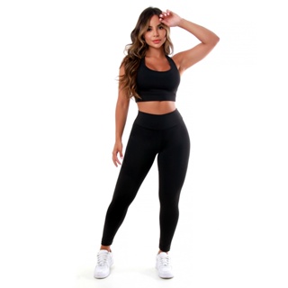 Kit 2 Conjuntos Calça Legging E Top Fitness Roupas Femininas Para Academia Suplex A01