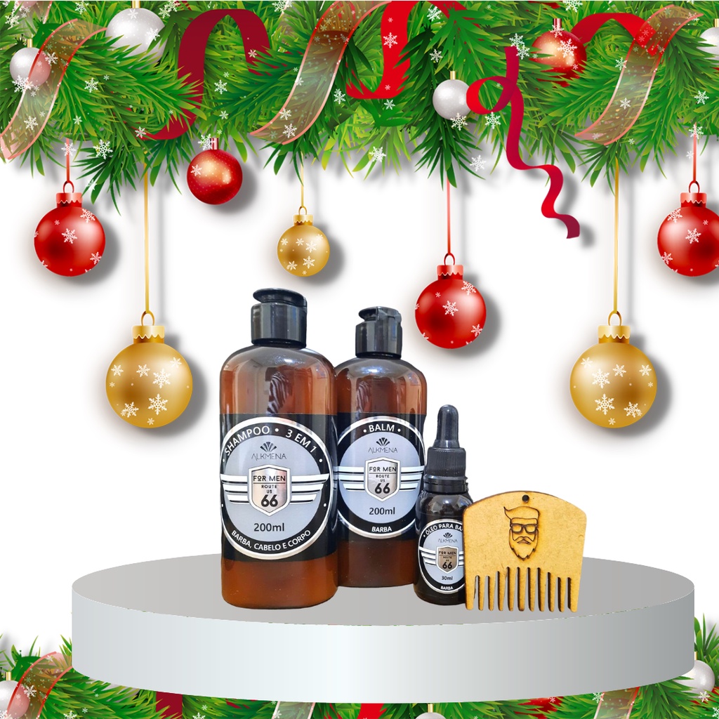 Kit Balm, Óleo para Barba, Shampoo 3x1 e Pente de Madeira para barba Route US 66 - Alkmena