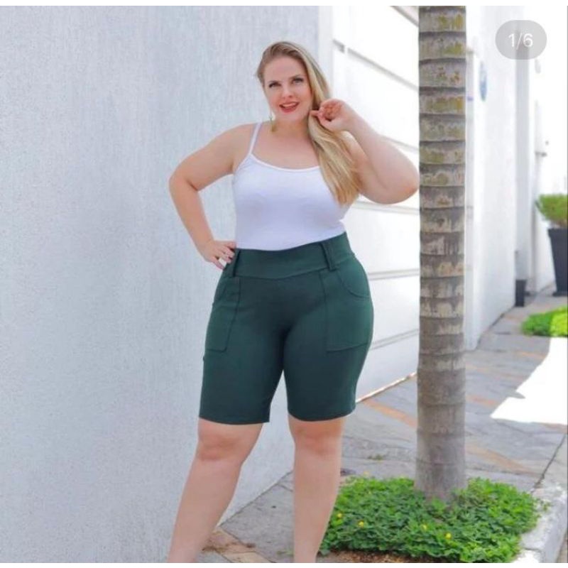 Bermuda de cotton lisa básica tecido grosso plus size grande até