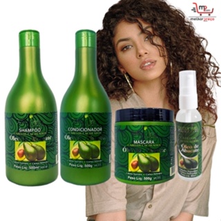 Kit Cabelos Cacheados Abacate 500ml Maycrene (Shampoo + Cond + Mascara e Reparador de Pontas 60ml)