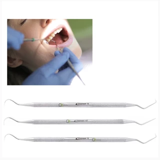 Sonda Exploradora Dentista Aço Inox - Kit c/ 3 pçs