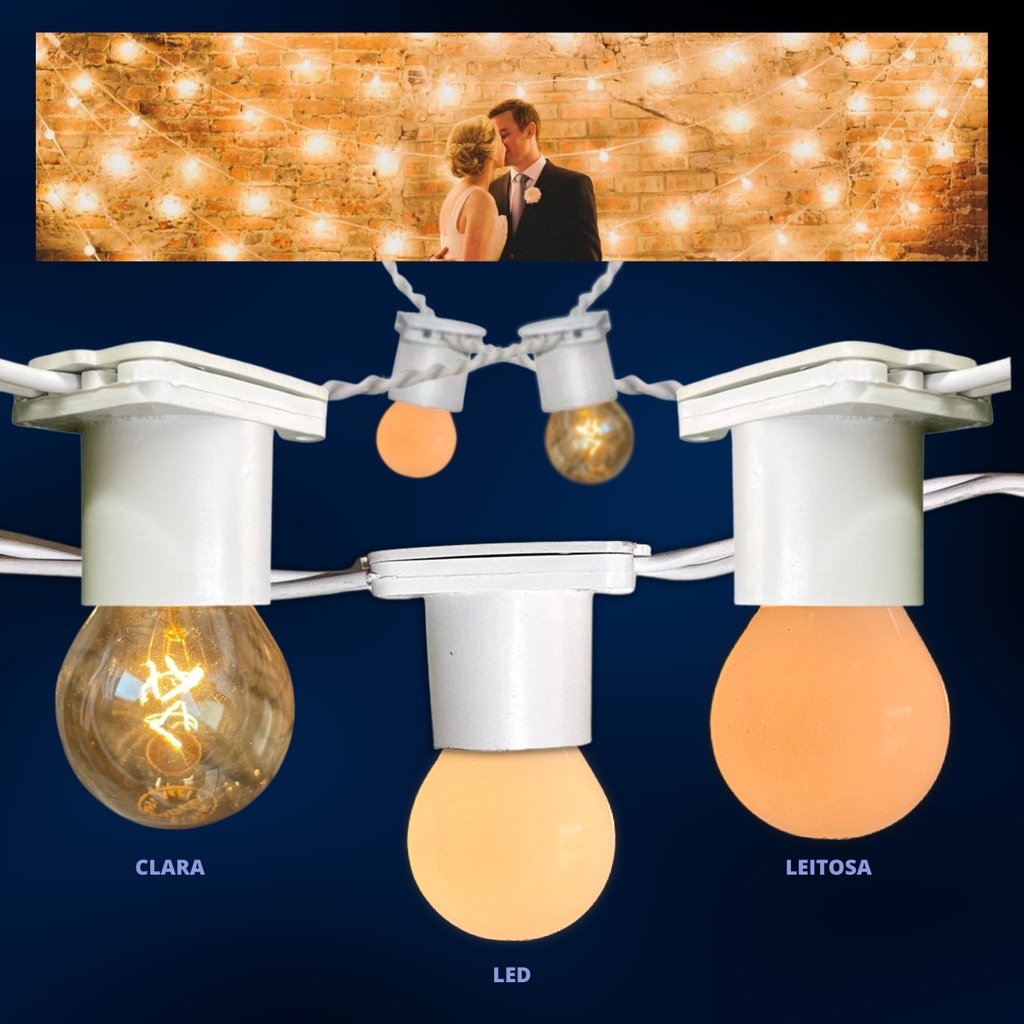Varal de Luz Aljatec 10 metros com Lâmpadas a cada 1m Cordão de Luzes ...