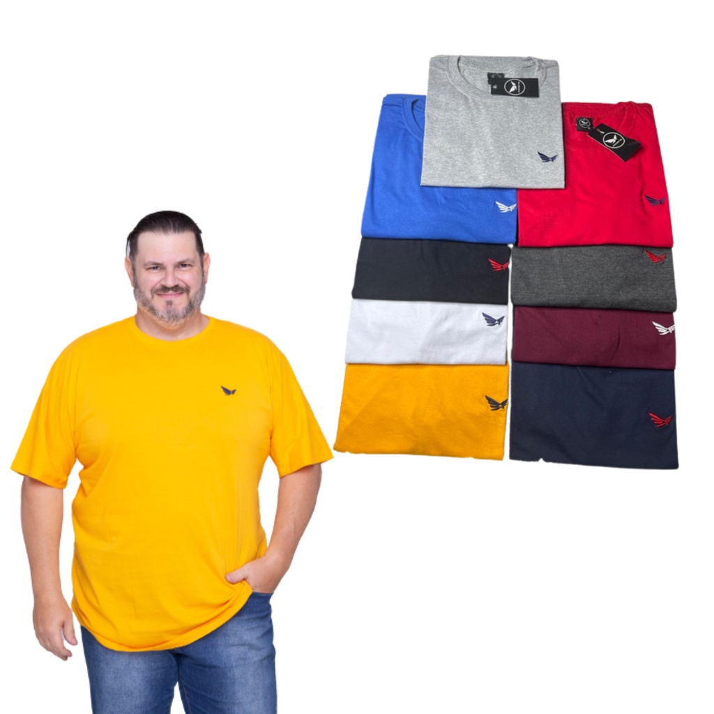 Camiseta pluz size Ridens g1 g2 g3 gola redonda masculino lizo bordada